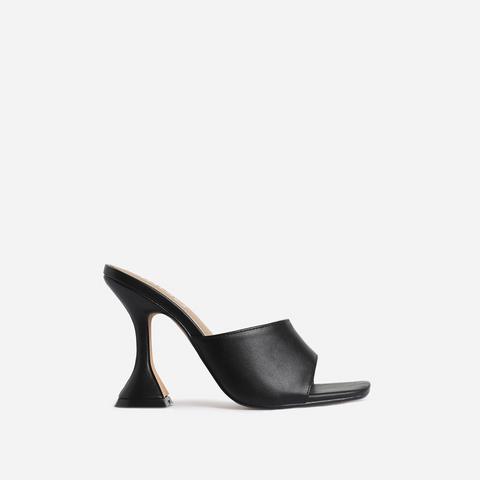 Jordi Peep Square Toe Heel Mule In Black Faux Leather