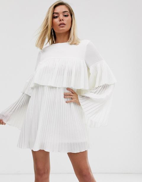 Vestido Amplio Plisado En Blanco De Missguided