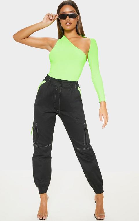 Neon Lime One Shoulder Asymmetric Bodysuit