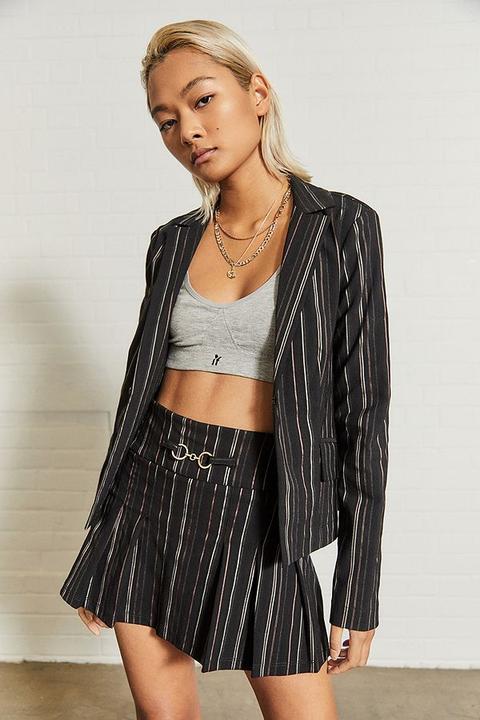 Uo 00s Striped Kilt - Black M At Urban Outfitters