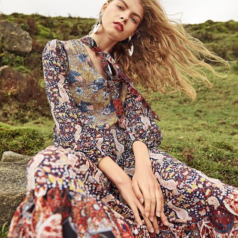 Vestido De Gasa Con Estampado Mixto