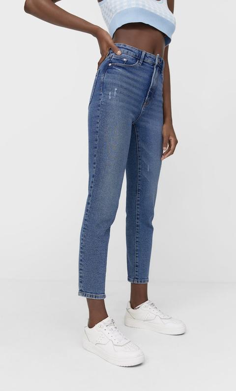 Stradivarius Jeans Mom Slim Femme Denim Foncé 38