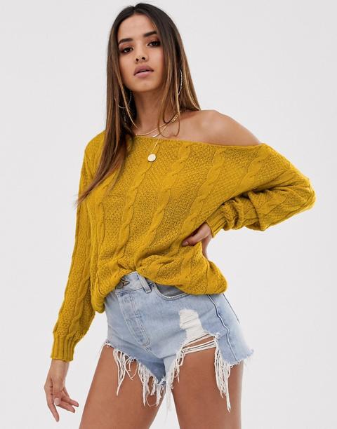 Jersey De Punto De Ochos Con Escote Bardot De Missguided-amarillo