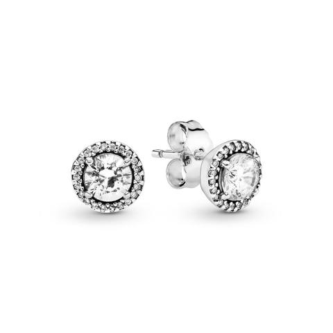 Pandora Round Sparkle Stud Earrings - Sterling Silver / Clear