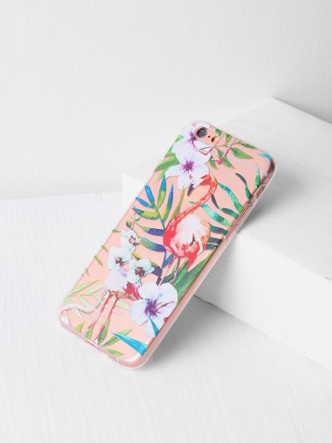 Funda Para Iphone 6/6s Transparente Con Estampado De Flamingo Y Hoja