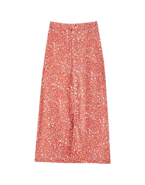 Falda Midi Flores Coral