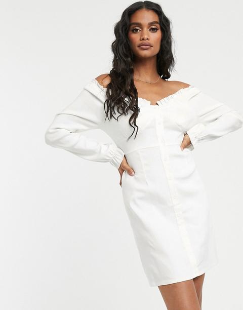 Missguided Schulterfreies Kleid Mit Knopfleiste In Weiss From Asos On 21 Buttons