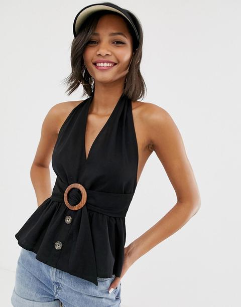 Top Veraniego Con Cuello Halter Y Botones De Asos Design-negro