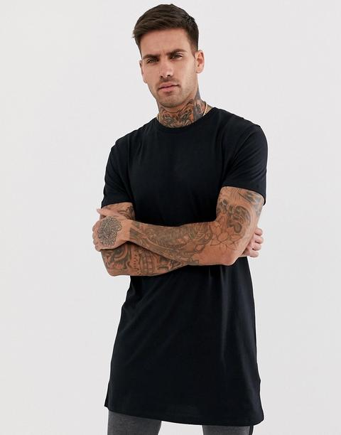 Camiseta Muy Larga Con Cuello Redondo En Negro De Asos Design