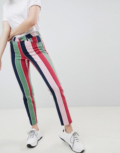 Asos Design Pencil Straight Leg Jeans With Coloured Stripe Print