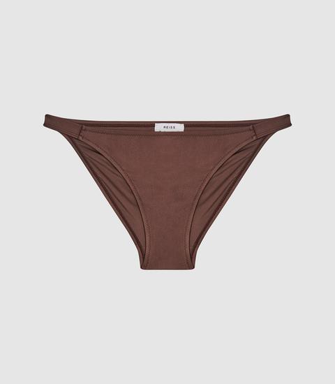 Reiss Raquel - Pleat Detail Bikini Briefs In Dark Brown