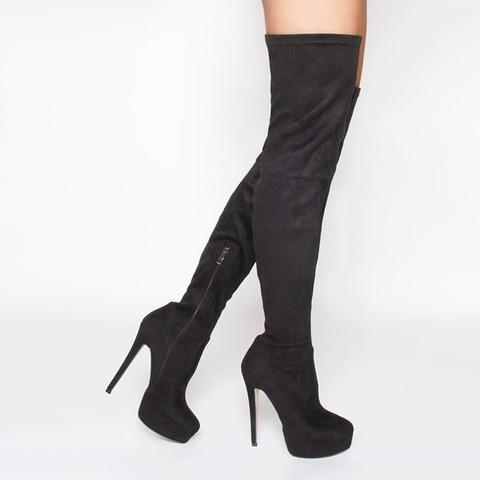 black suede platform thigh high boots
