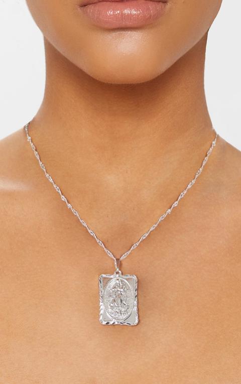 Silver Square Renaissance Pendant Necklace, Grey