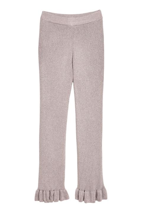 H & M - Pantalón Brillante Con Volante - Rosa