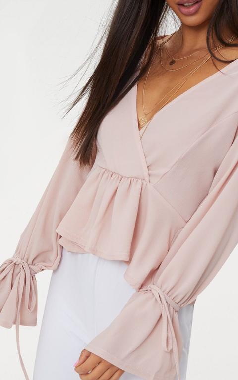 Blush Chiffon Deep Plunge Blouse