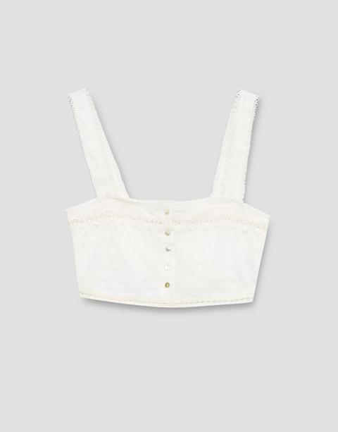 Crop Top Botones Detalle Bordado