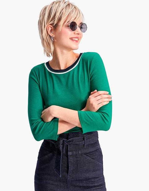 Maglietta Con Bordino Sul Collo Verde Smeraldo