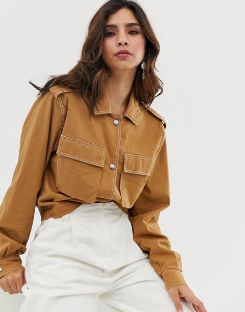 Vila Utility Cropped Jacket-tan