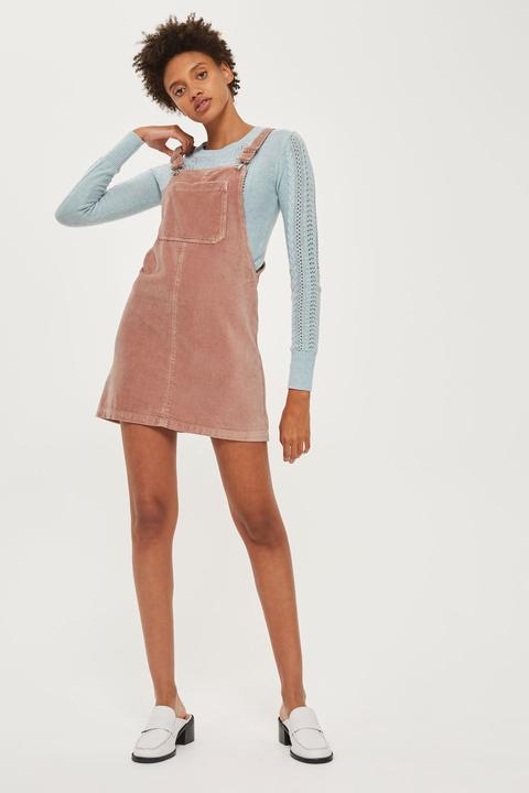 Womens Moto Velvet Pinafore Dress - Blush, Blush