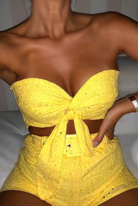 Yellow Bow Front Broderie Anglaise Bralet