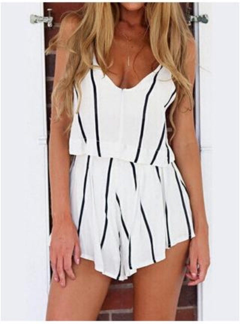 White Spaghetti Strap Vertical Stripe Jumpsuit