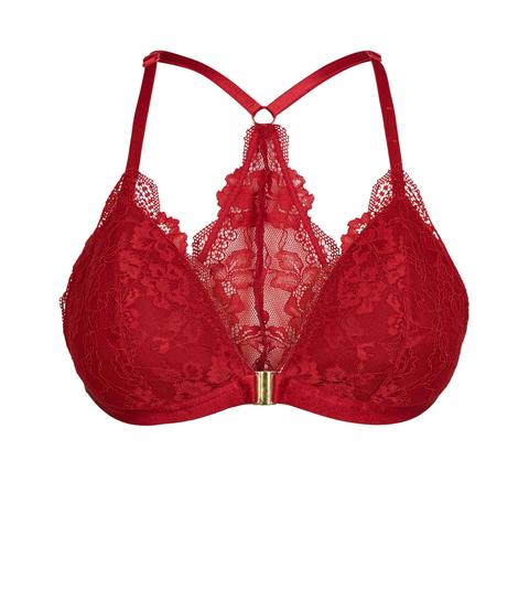 Dark Red Moulded Lace Front Fastening Bralette New Look from NEW LOOK on 21  Buttons