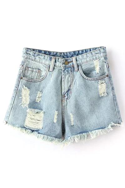 Pocket Design Frayed Denim Shorts