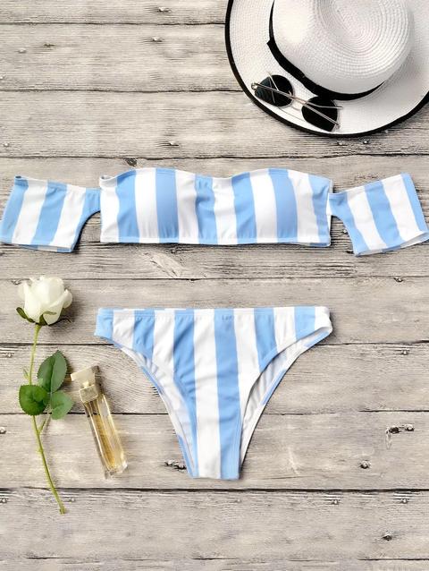 Bikini A Righe Con Spalle Scoperte