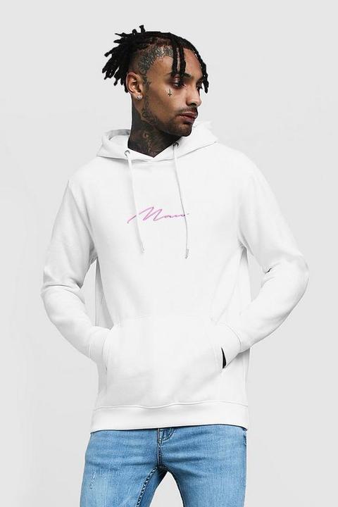 man signature embroidered hoodie