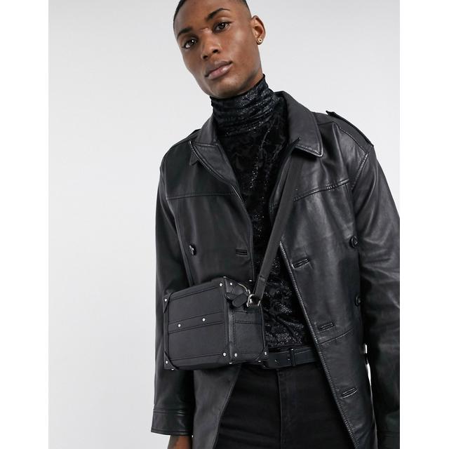 ASOS DESIGN crossbody structured box bag in black faux leather with clasp  detail