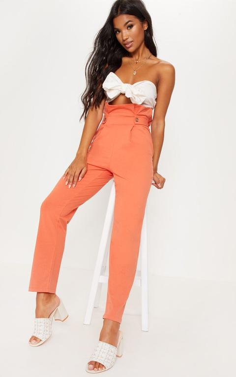 Pantalon Orange À Taille Froncée Et Boutons, Orange Brulé