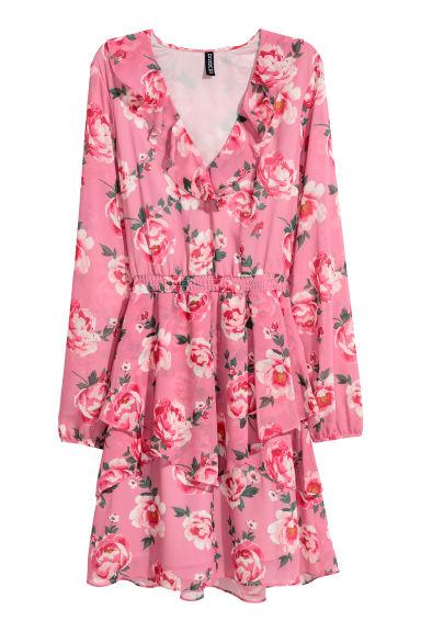 H & M - Abito In Chiffon Con Volant - Rosa