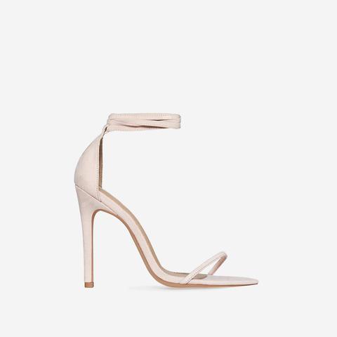 Ralley Lace Up Pointed Barely There Heel In Nude Faux Suede, Nude