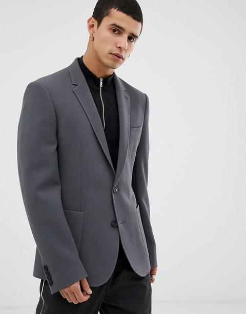 Asos Design Skinny Blazer In Grey Waffle