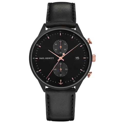 Reloj Chrono Line Black Sunray Ip Negro/rosa Correa Piel Negro