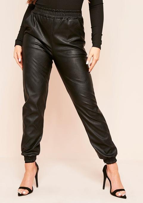 Ezra Black Faux Leather Joggers