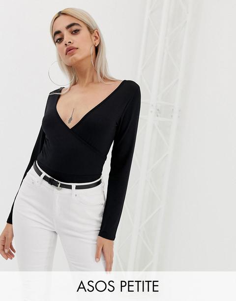 Asos Design Petite - Body A Portafoglio Con Scollo Profondo Fronte E Retro Nero - Nero