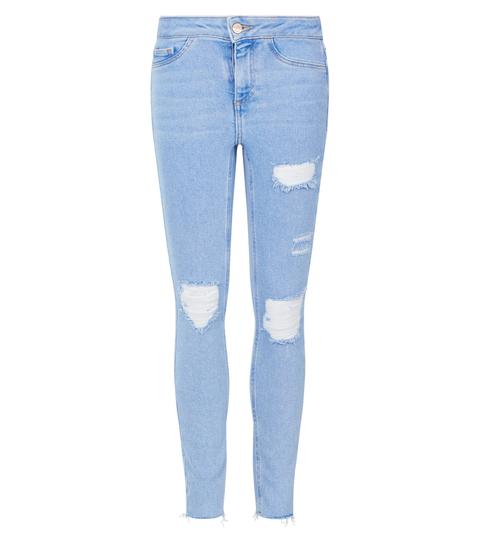 Girls Blue Bleached High Waist Ripped Skinny Jeans New Look From New Look On 21 Buttons