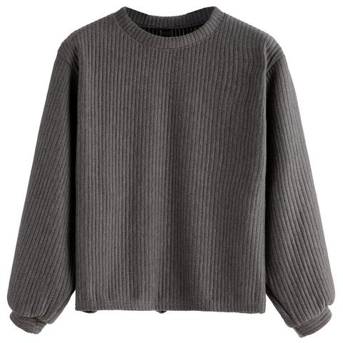 Sudadera Acanalada Con Cuello Redondo - Gris Oscuro