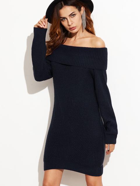 Fold Over Bardot Sweater Dress