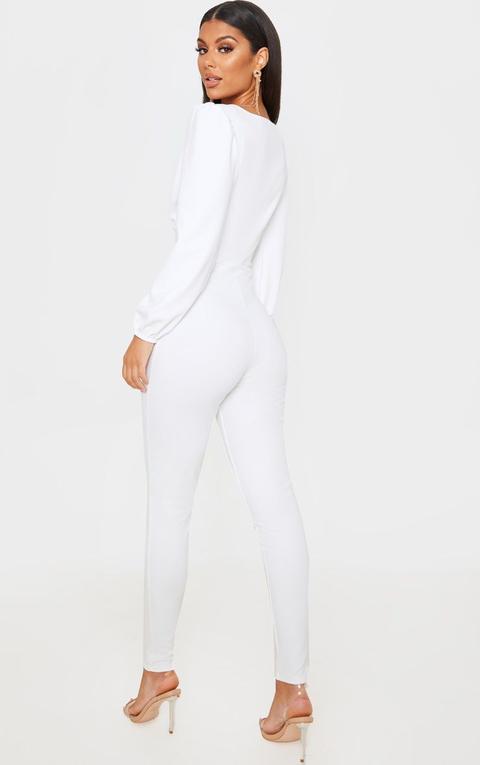 White Plunge Balloon Sleeve Jumpsuit 