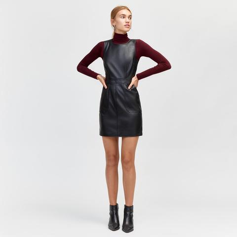 warehouse faux leather pinafore dress