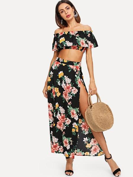 Crop Top Con Stampa Floreale E Spalle Scoperte