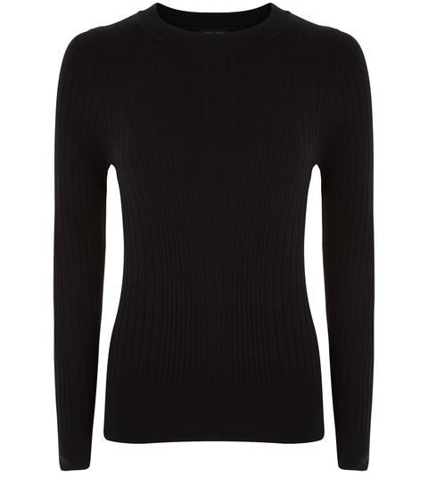 Petite Black Ribbed Long Sleeve Top