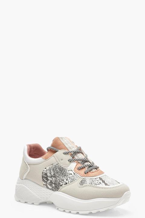 Colorblock-sneaker Mit Dicker Sohle Und Schlangenmuster