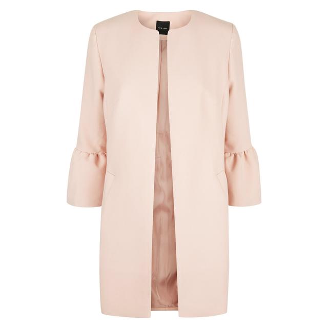 pink collarless coat