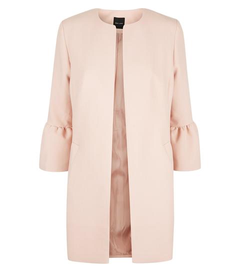 Pink Collarless Frill Sleeve Coat