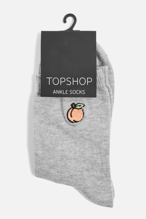 Embroidered Peach Ankle Socks