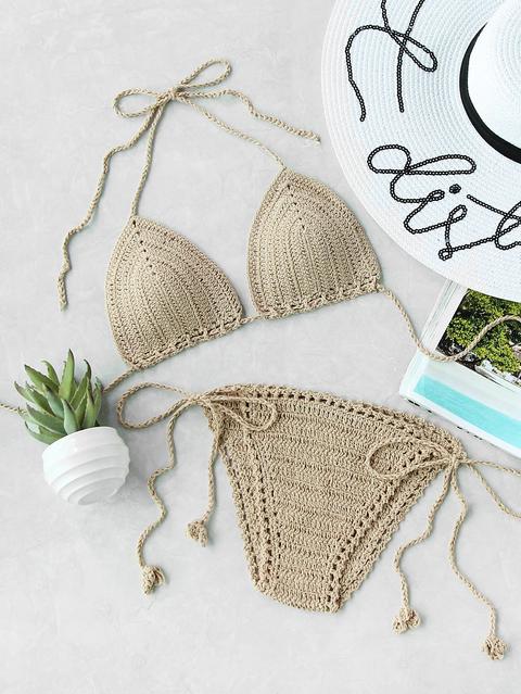 Sets De Bikini Triángulo De Croché Con Cordón Lateral
