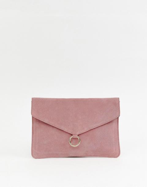 Bolso Clutch Estilo Sobre De Ante Con Detalle De Anilla De Asos Design-rosa